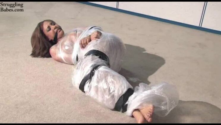 Kayla Bound Gagged And Wrapped In Plastic