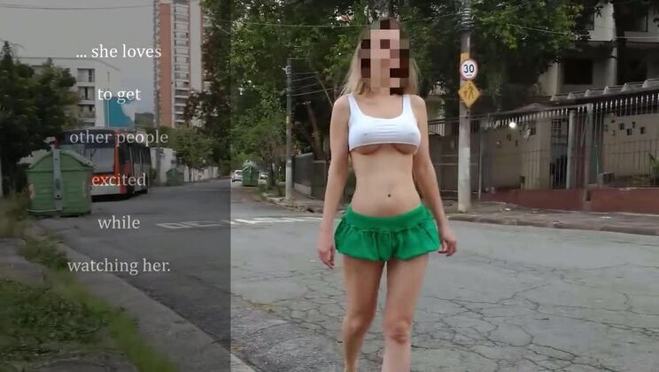 Exhibitionist HotWife with nano skirt and top on street