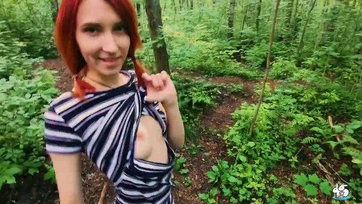 Redhead Deepthorats Boyfriends Cock While Walking In The Forrest