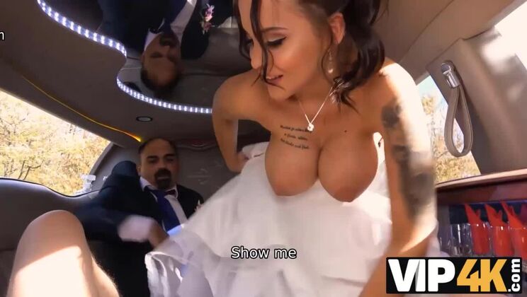 VIP4K. Random passerby scores luxurious bride in the wedding limo