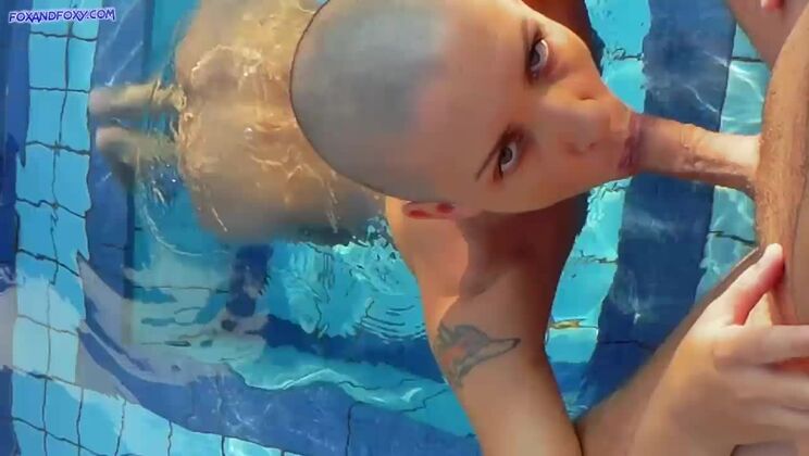 Hot anal sex at the pool with bald girl on her birthday