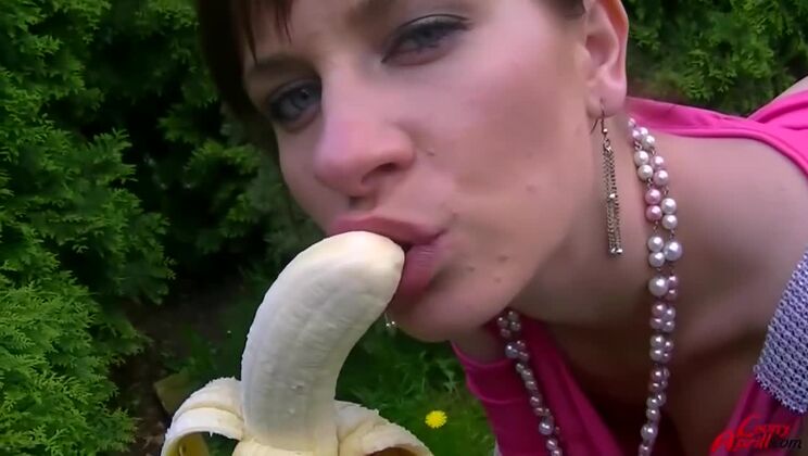 Banana Banger: Lingerie-Clad Outdoor Solo with Toys
