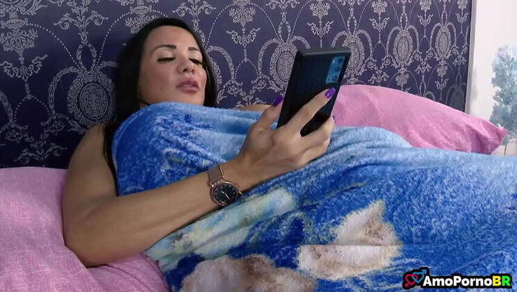 Mature Stepmom Aninha Snoops on Stepson's Phone, Fantasizes about Big Cock