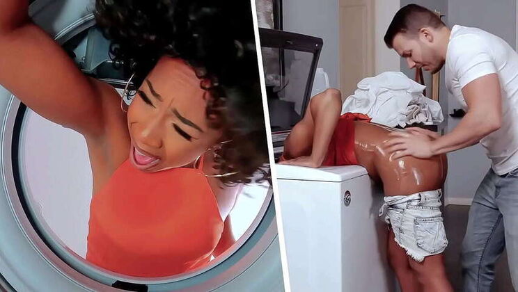 Feeling up My Girlfriend's Ebony Mom Stuck in Washing Machine - MILFED