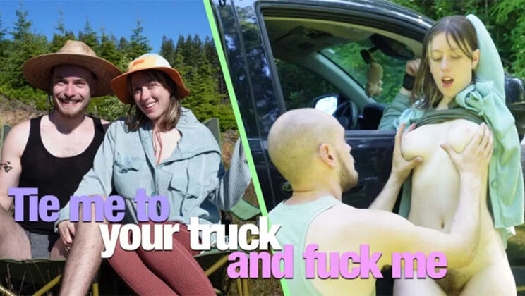 Amateur Couple Outdoor Sex - Tied to Car and Fucked Hard in Woods